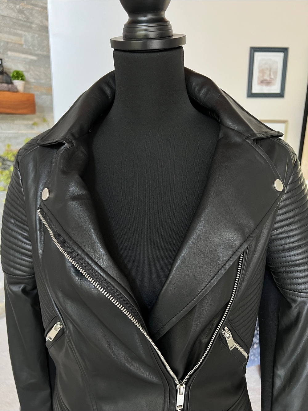 Bar III Black Faux Leather Moto Jacket with Silver Zippers - Picture 8 of 13